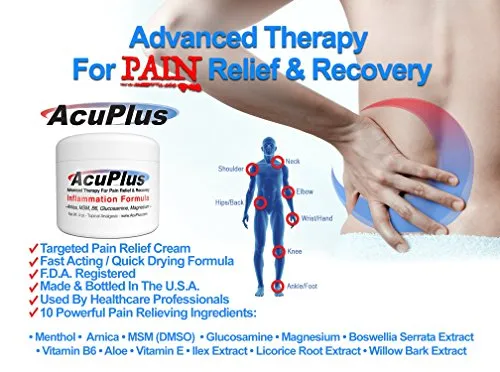 AcuPlus Pain Relief Cream - Advanced Fast Acting, Long Lasting & Powerful Topical Pain Relief from Bursitis, Arthritis, Tendonitis, Joint Pain, Knee Pain, Back Pain and Muscle Ache (2 Ounces)