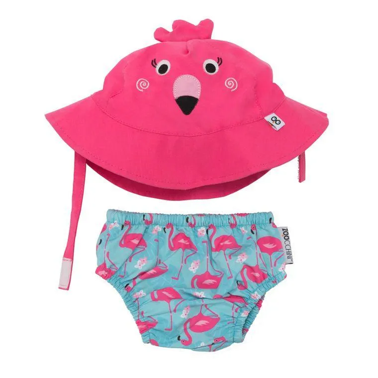 Babies’ Flamingo Sun Hat & Swim Diaper Set