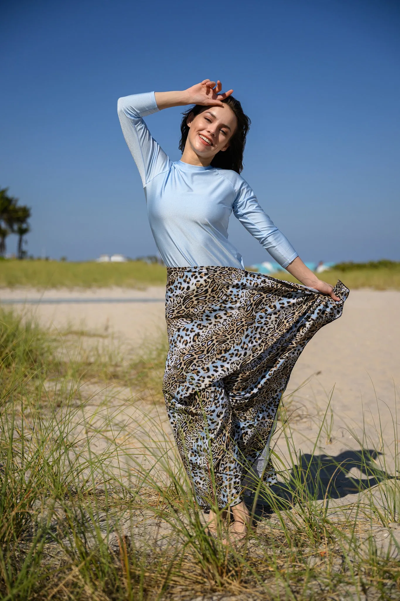 Blue Leopard Non Stretch Sarong Swim Skirt