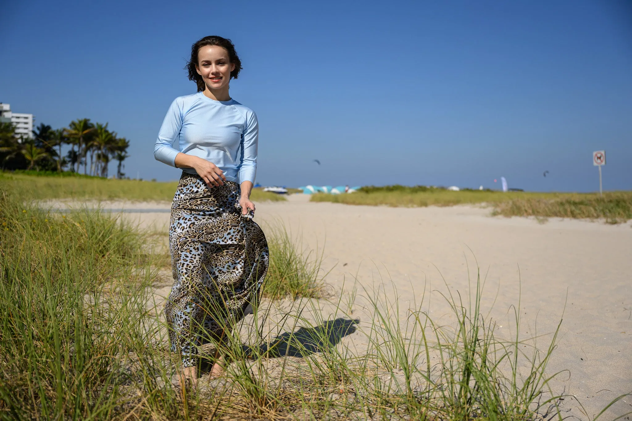 Blue Leopard Non Stretch Sarong Swim Skirt