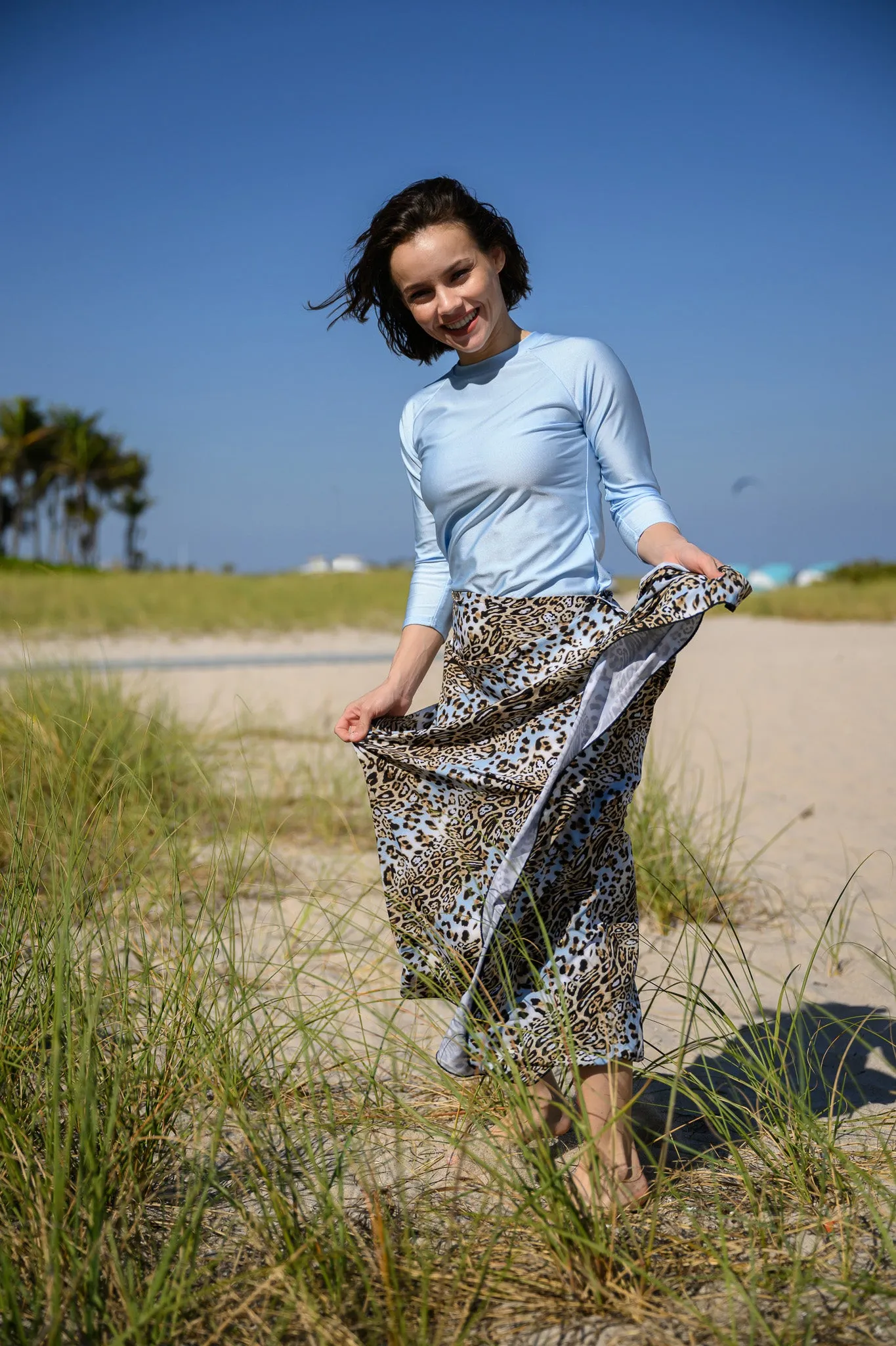 Blue Leopard Non Stretch Sarong Swim Skirt