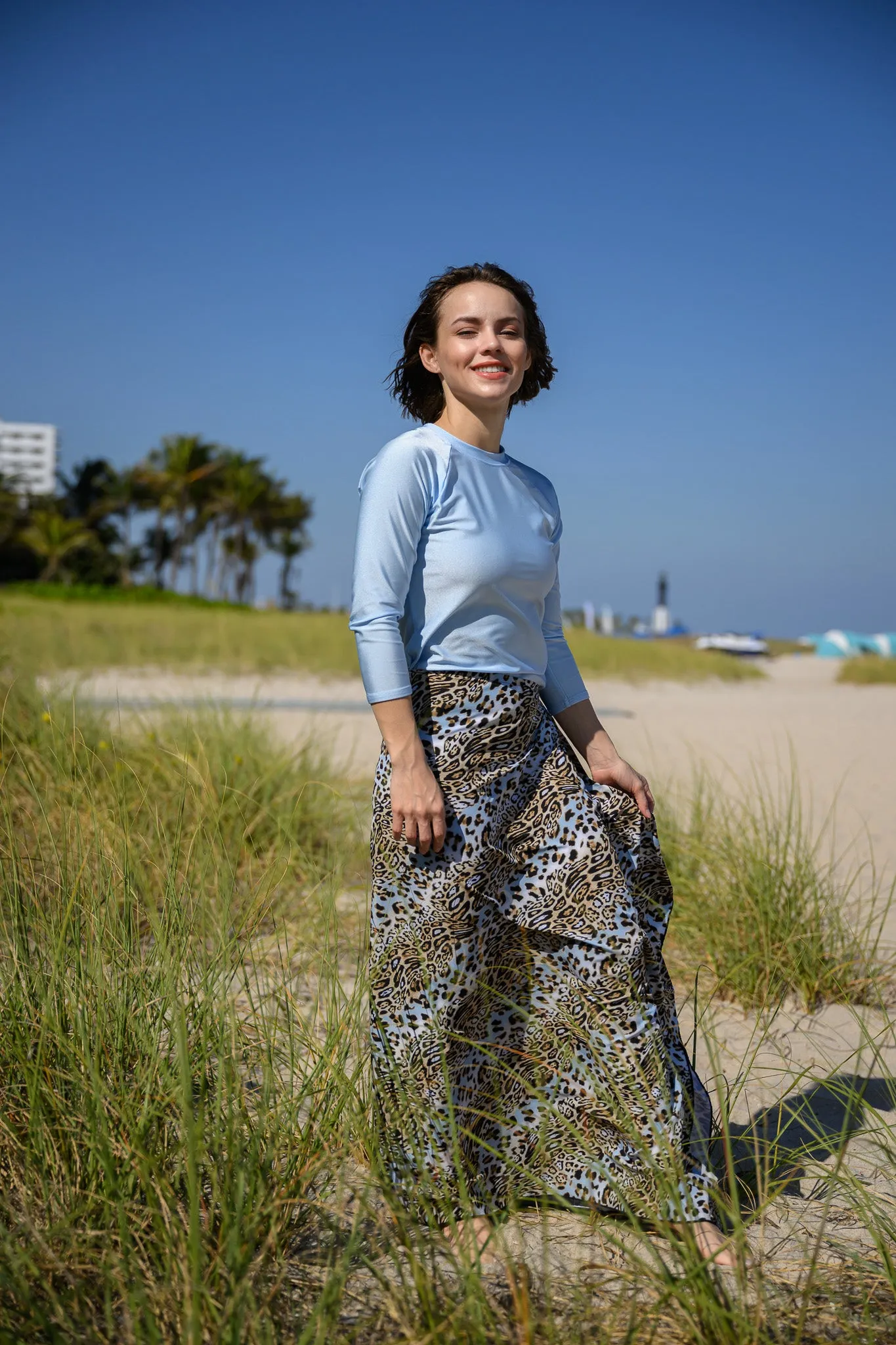 Blue Leopard Non Stretch Sarong Swim Skirt