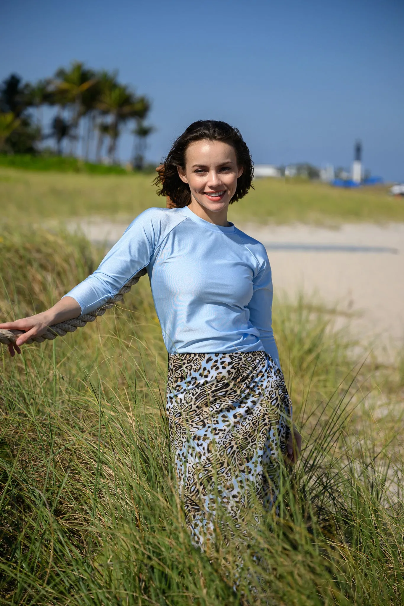 Blue Leopard Non Stretch Sarong Swim Skirt