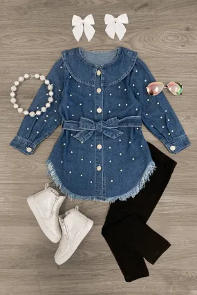 Denim Pearl Button Up Top