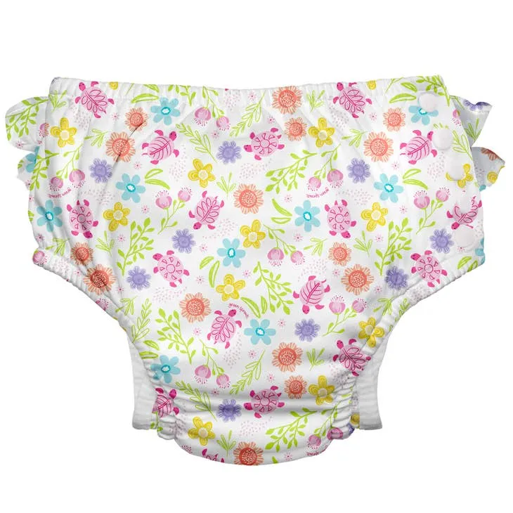 Eco Snap Ruffled Swim Diaper - White Turtle Floral