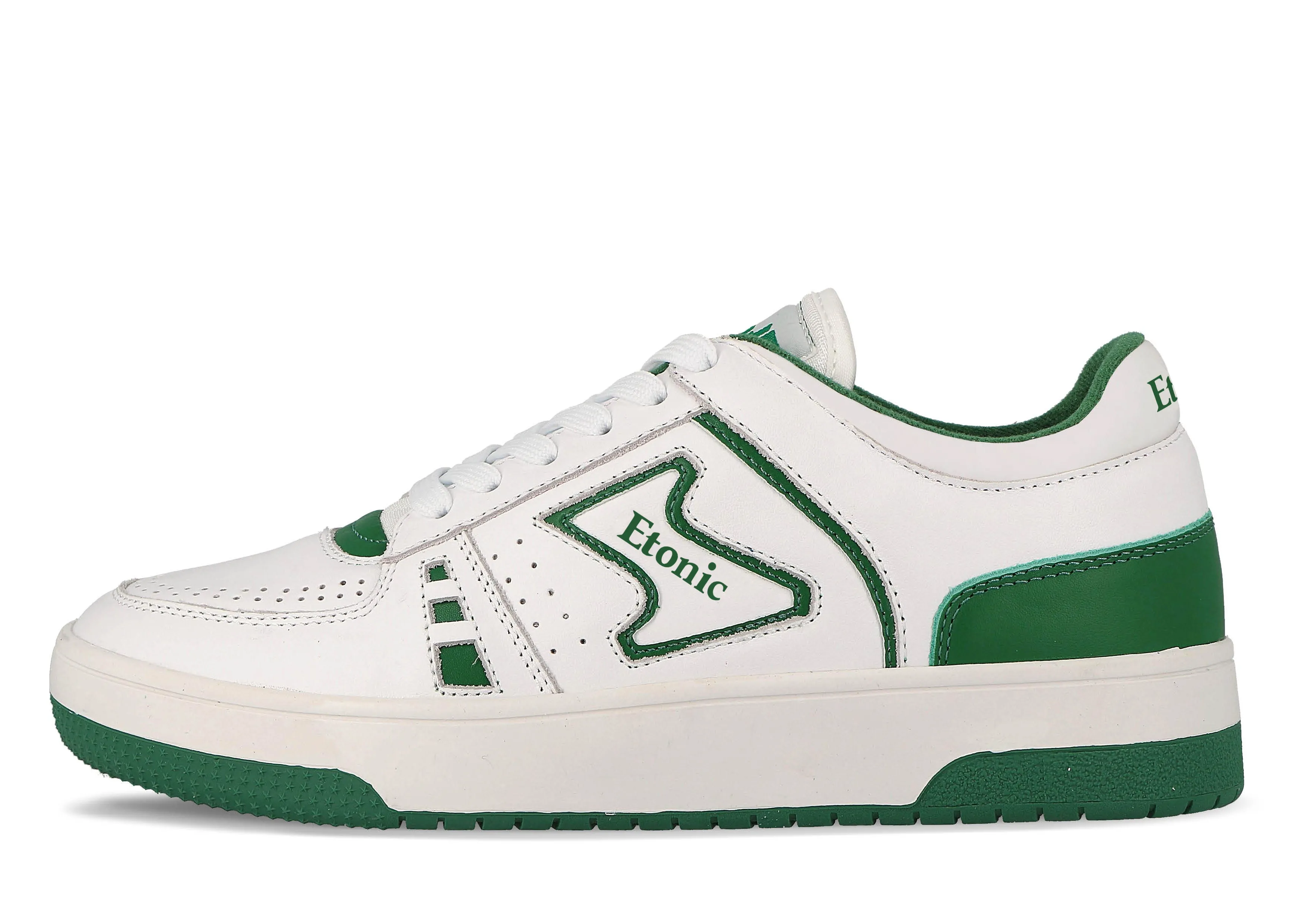 Etonic B509 sneakers in white leather with white canvas collar and grass green details