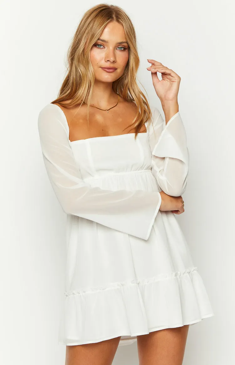 Gemima White Chiffon Mini Dress