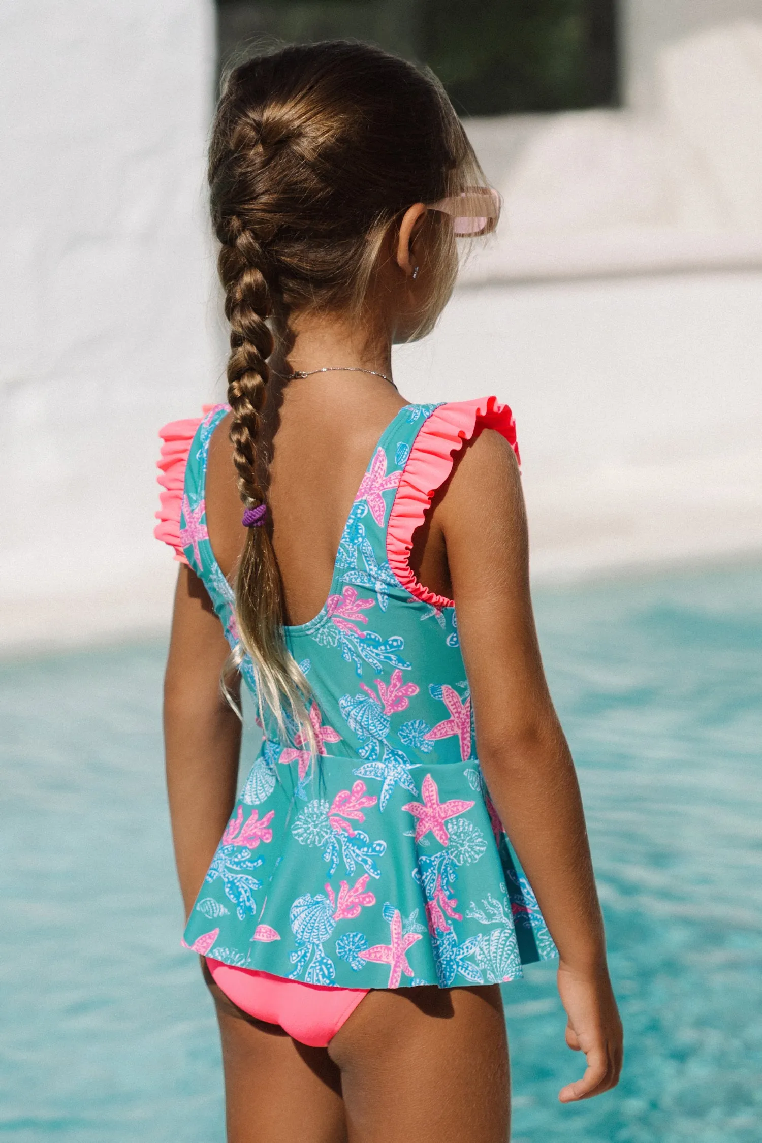 Girls Nautical Starfish Print Swim Dress