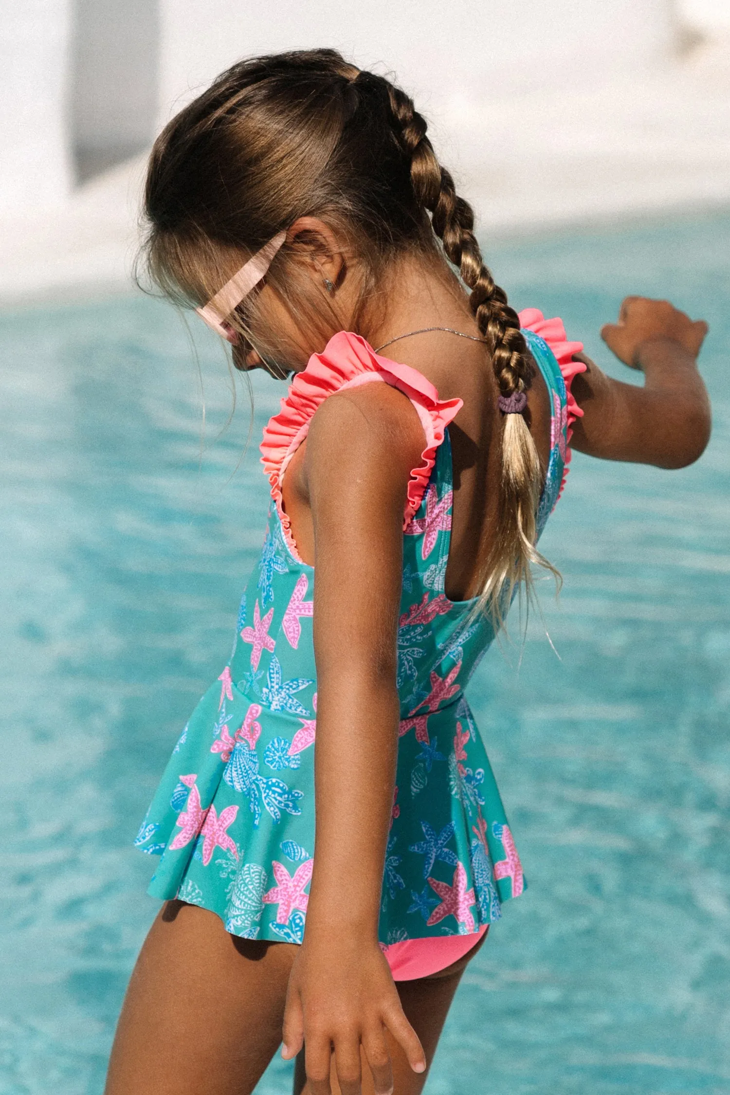 Girls Nautical Starfish Print Swim Dress