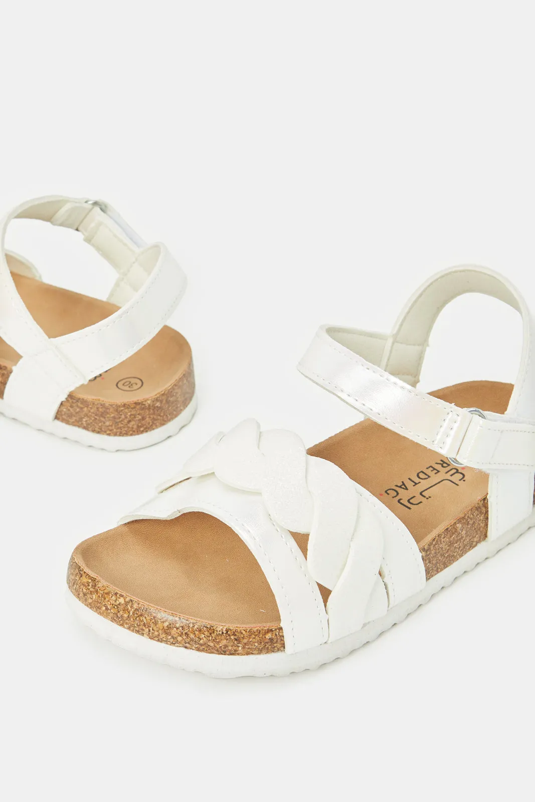 Girls White Embellished Cork Sandal