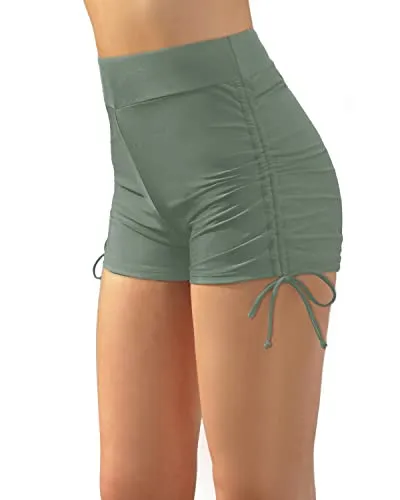 High Waisted Bathing Suit Shorts Tummy Control High Waisted Swim Bottom-Army Green