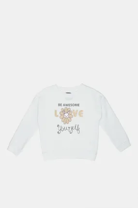 Infant Girls White Printed Sweatshirt