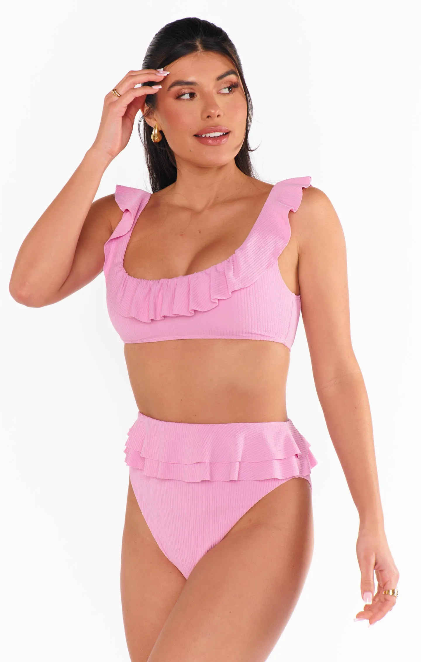 Island Double Ruffle Bottom ~ Pink Sands Rib Scrunch