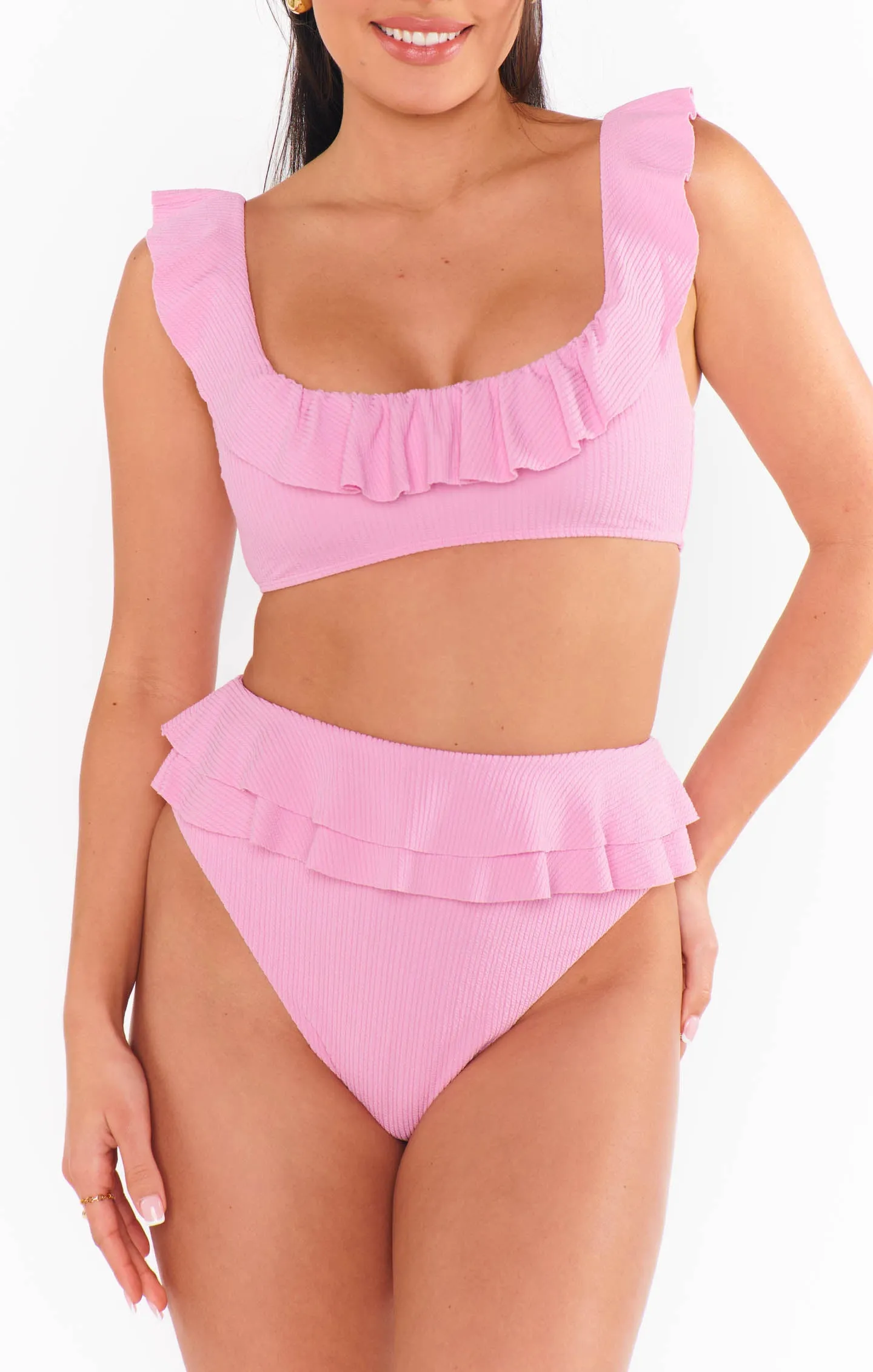 Island Double Ruffle Bottom ~ Pink Sands Rib Scrunch