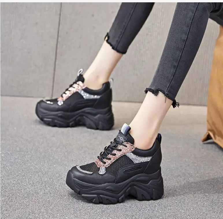 Joskaa 2024 New Bling Luxury Black Platform Sneakers