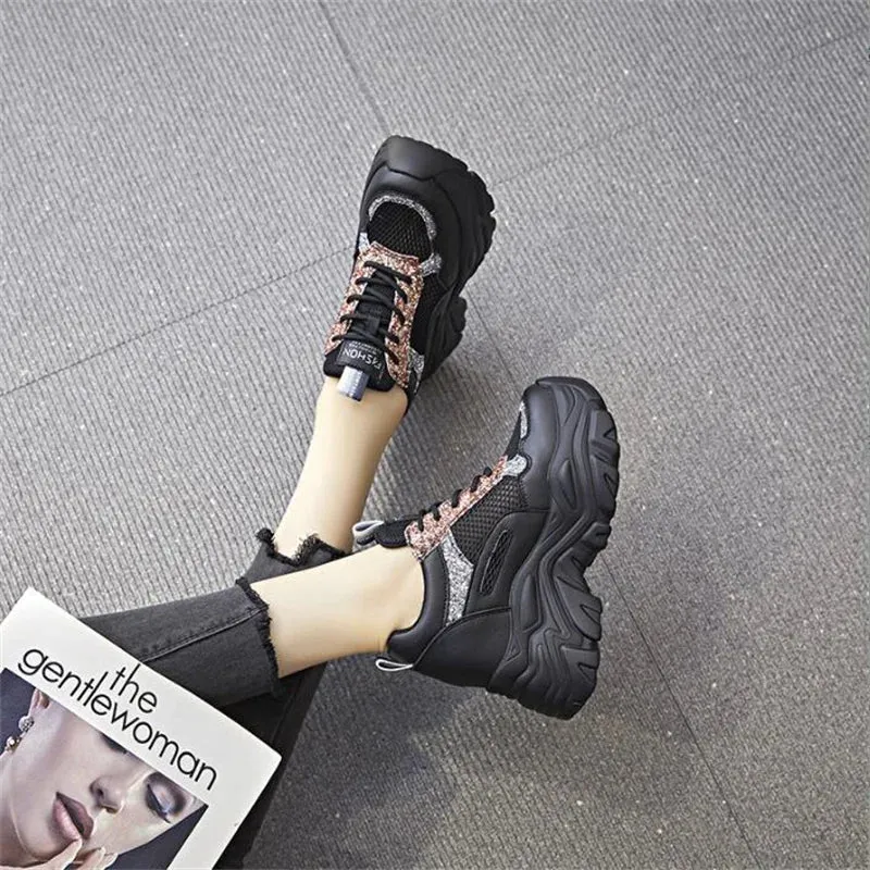 Joskaa 2024 New Bling Luxury Black Platform Sneakers