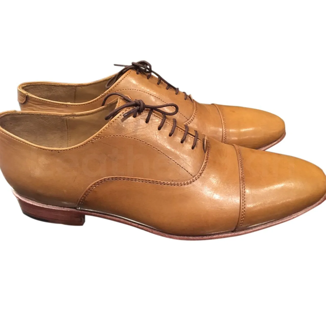 Men Light Brown Black Laces Genuine Leather Shoes