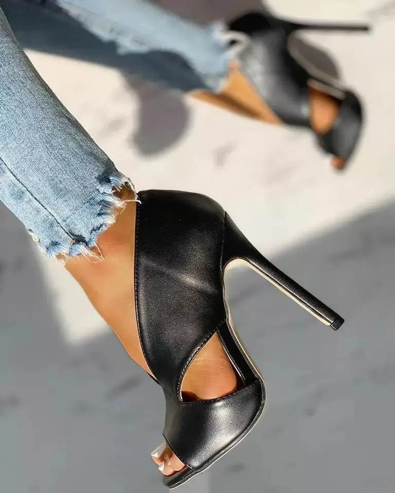 Open-Toe Cutout Stiletto Heels