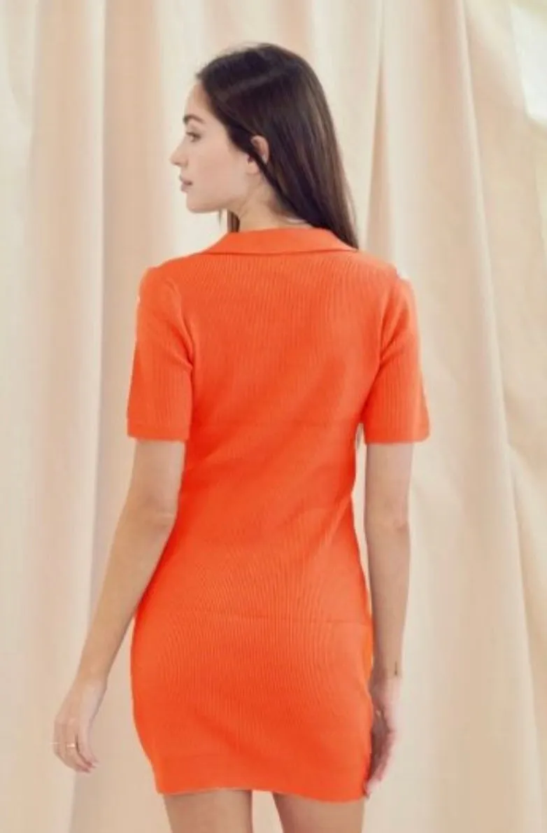 Orange Minimalist Polo Knit Dress