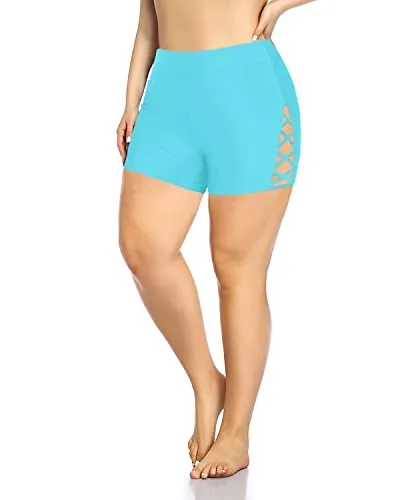 Plus Size High Waist Tummy Control Bathing Suit Shorts Strappy Boyshorts for Women