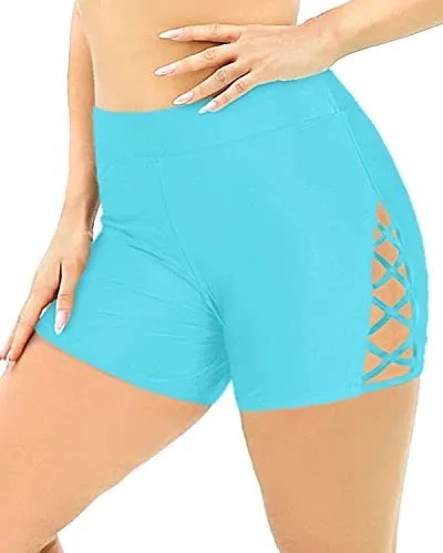 Plus Size High Waist Tummy Control Bathing Suit Shorts Strappy Boyshorts for Women