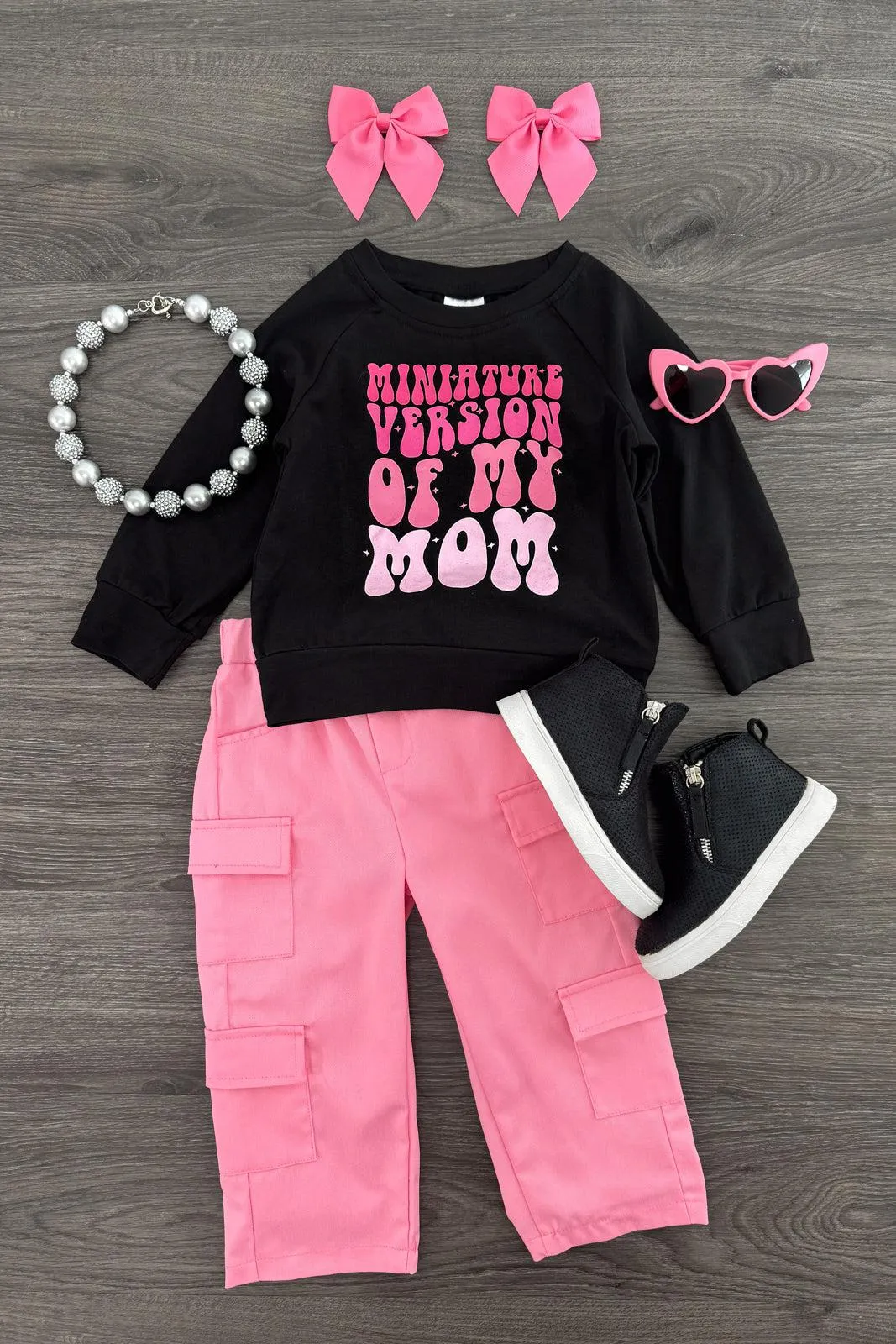 "Miniature Version Of My Mom" Pink Pant Set