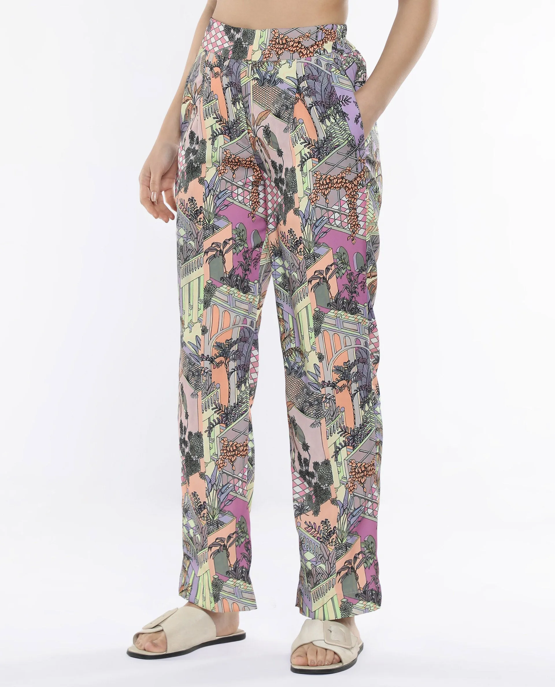 Rareism Women Stevie-B Light Multi Loop Straight Fit Abstract Print Ankle Length Trouser