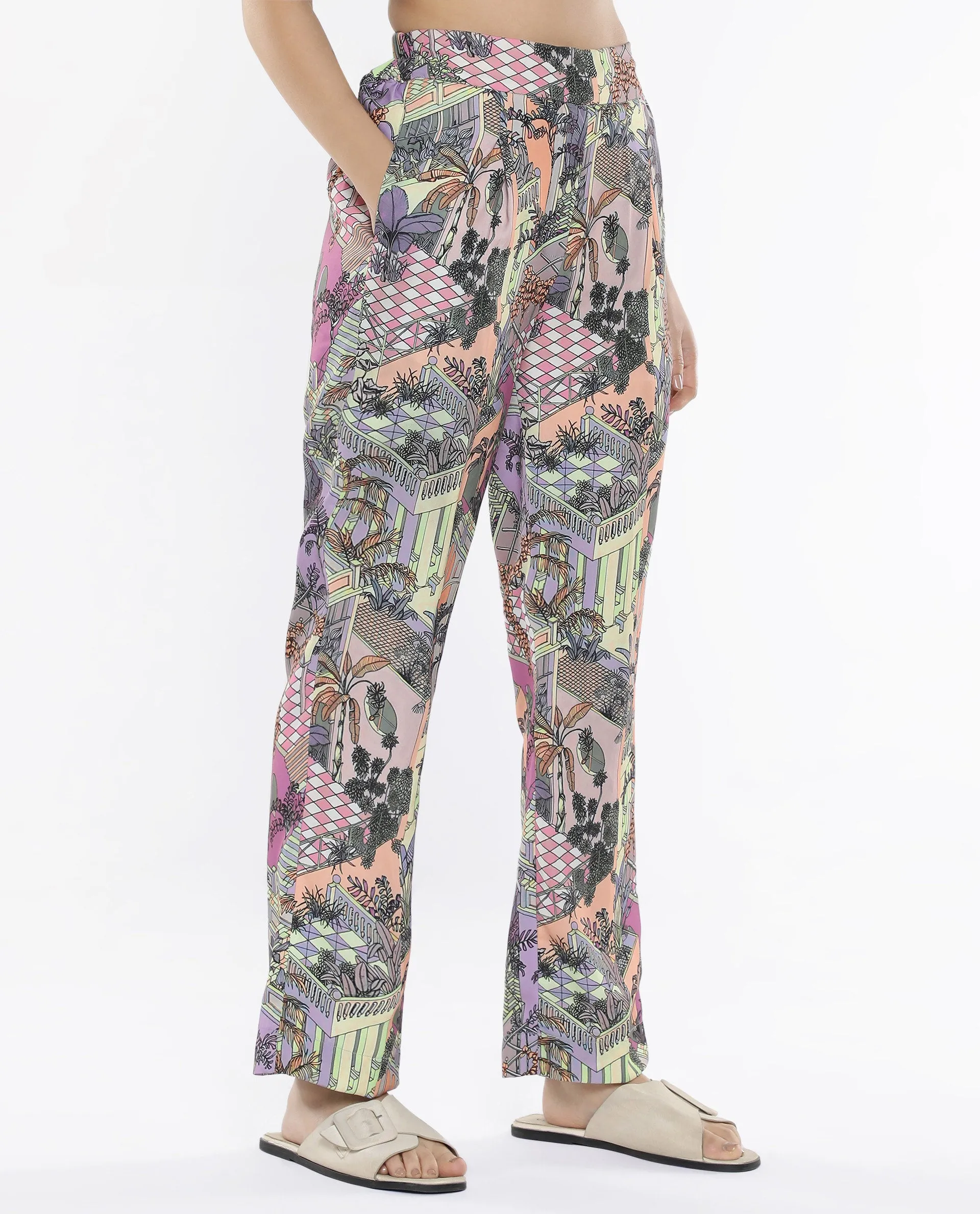 Rareism Women Stevie-B Light Multi Loop Straight Fit Abstract Print Ankle Length Trouser