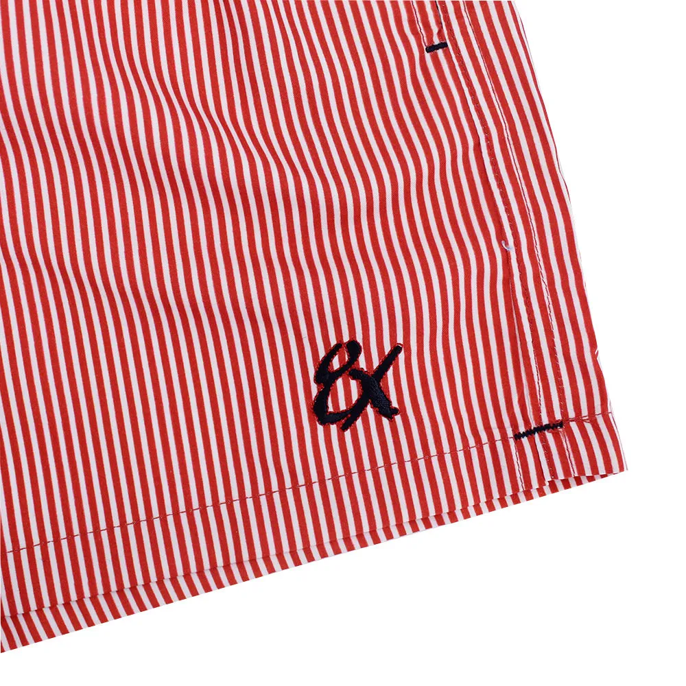 Red Stripe Print Swim Trunks