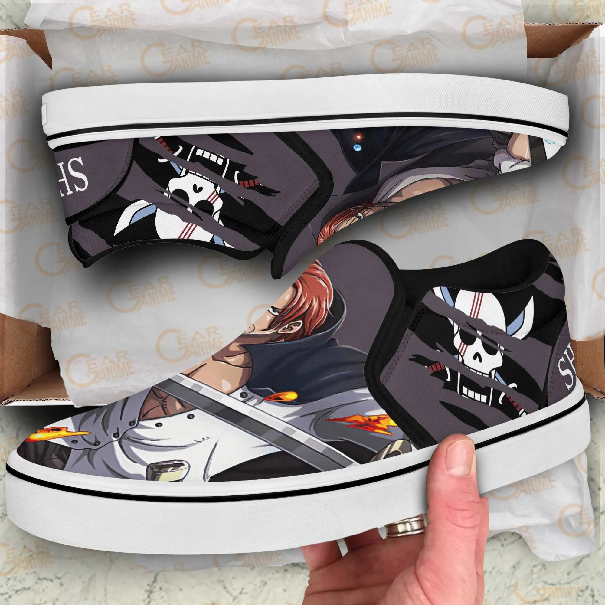 Shank Red Hair Slip On Sneakers OP Custom Anime Shoes