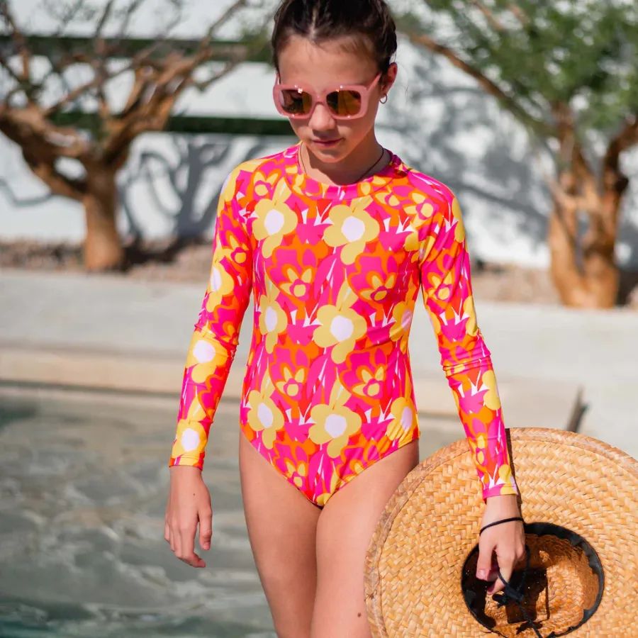 Snapper Rock Pop Of Sunshine Long Sleeve Surf Suit G60042L - Red