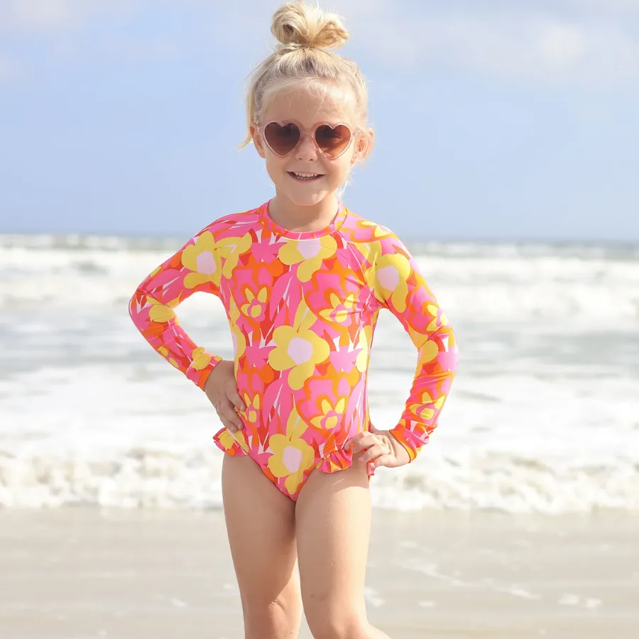 Snapper Rock Pop Of Sunshine Long Sleeve Surf Suit G60042L - Red