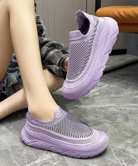 Stylish Splicing Platform Flat Feet Shoes Purple Breathable Mesh AG1030