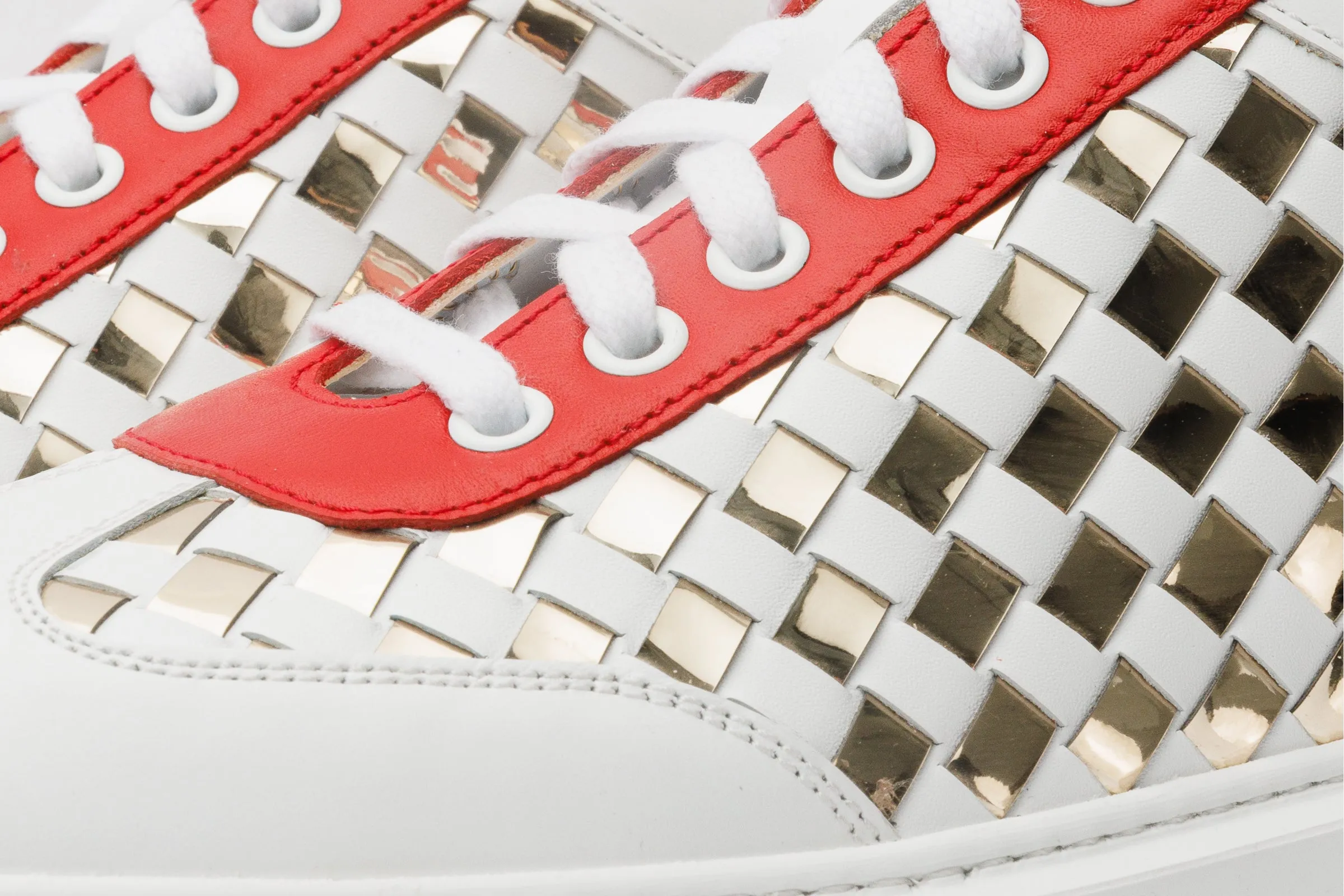 The Messina White & Gold Woven Leather Men Sneaker Final Sale!