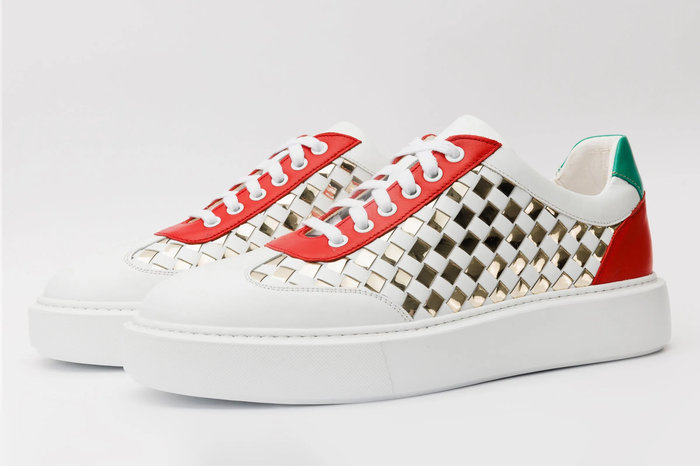 The Messina White & Gold Woven Leather Men Sneaker Final Sale!