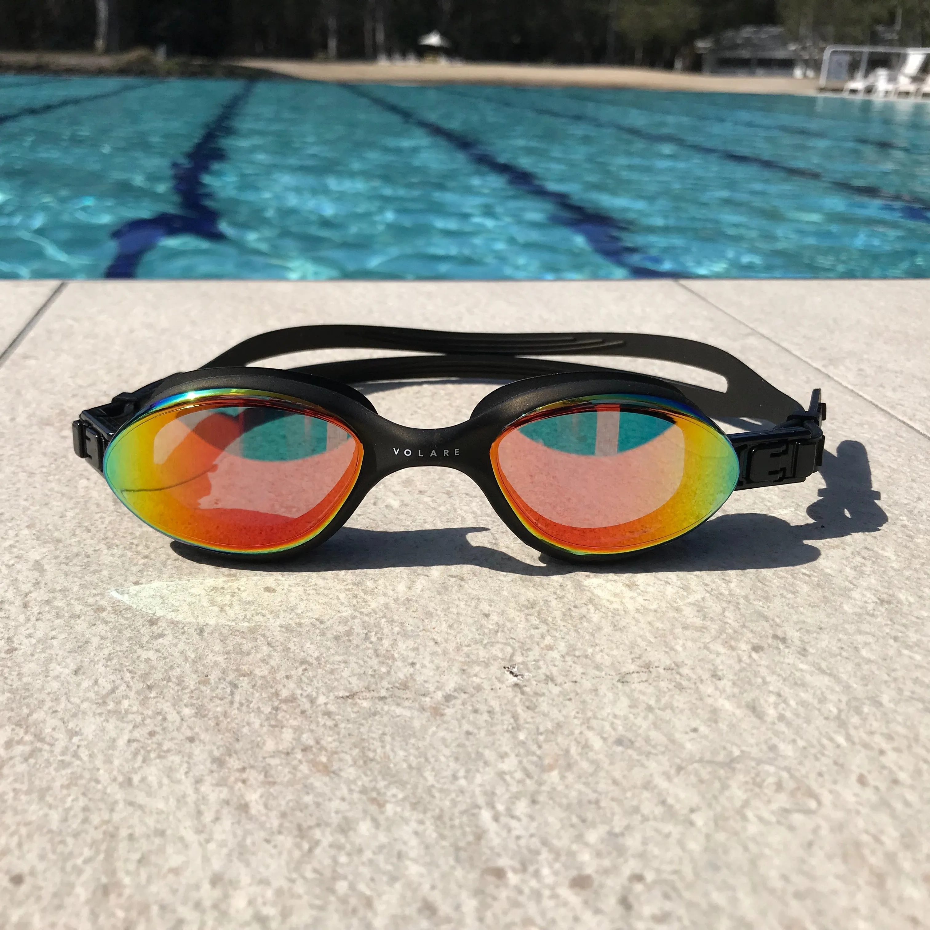 Volare Noosa Swim Goggles Black Gold Mirror Lens