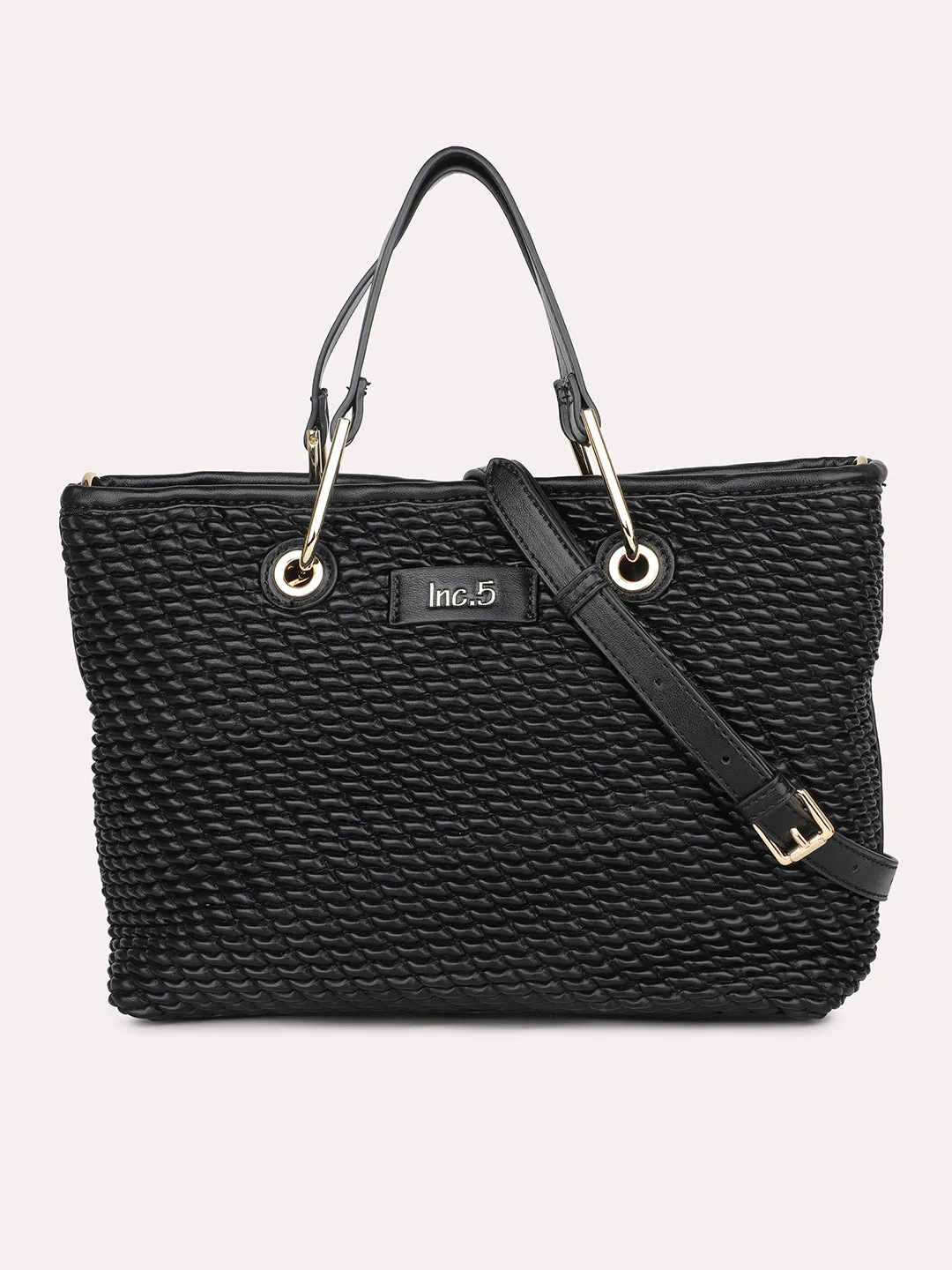 Women Black Quilted Structured Shoulder Bag