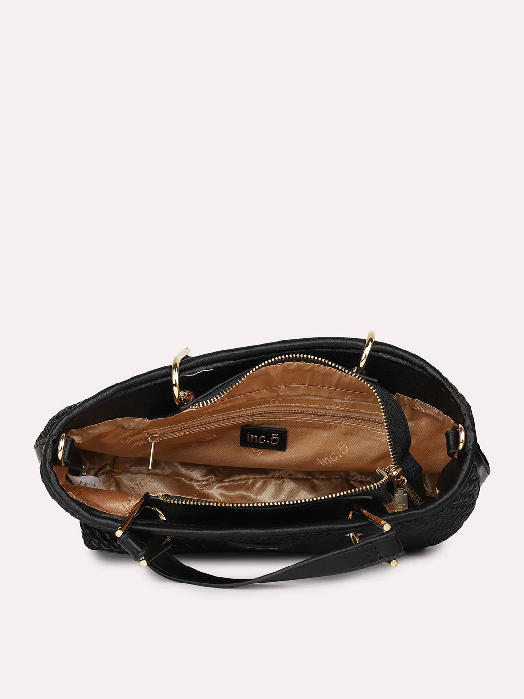 Women Black Quilted Structured Shoulder Bag