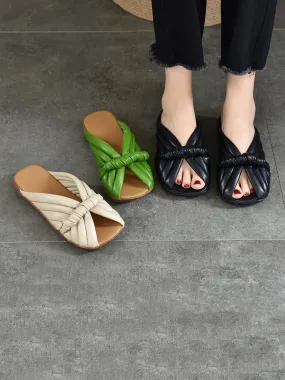 Women Summer Solid Leahter Weave Flat Slippers UI1022