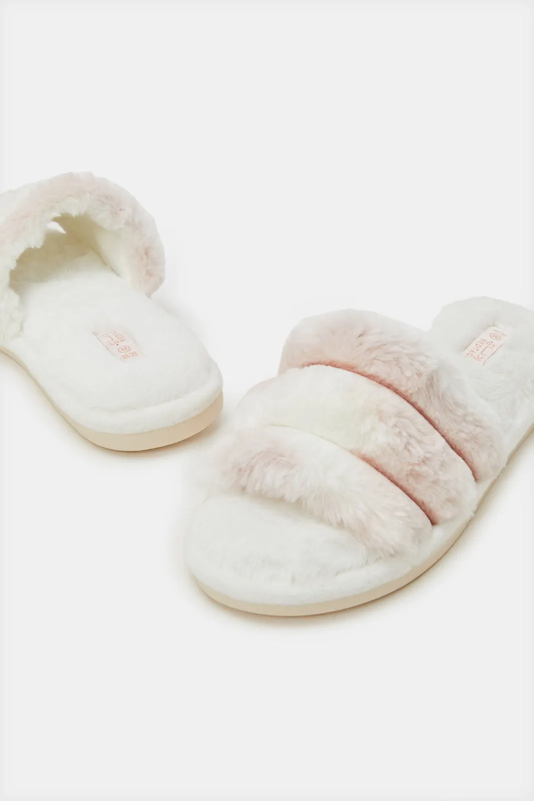 Women White And Pink Color Slipper